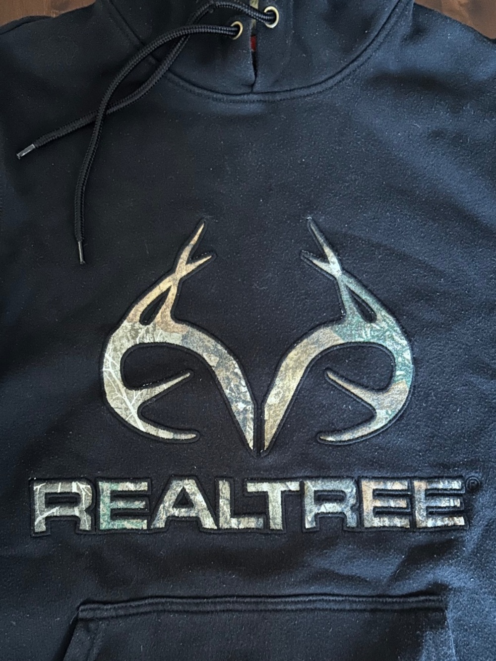Realtree Black Pullover Hoodie with Camo Antler Logo